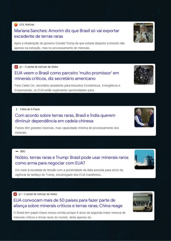 Manchetes sobre Terras Raras e Minerais Críticos