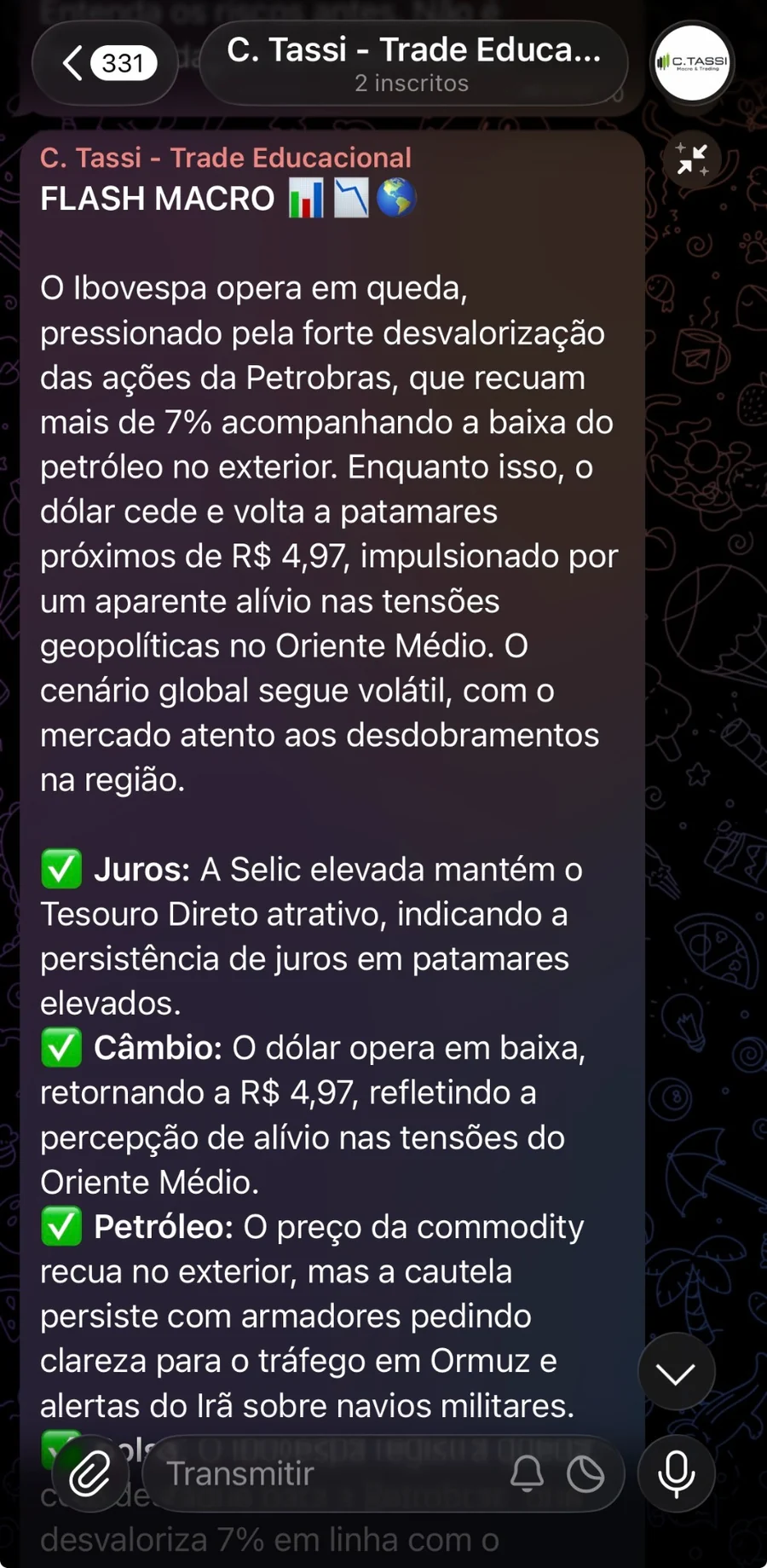 Exemplo de Flash Macro no Telegram